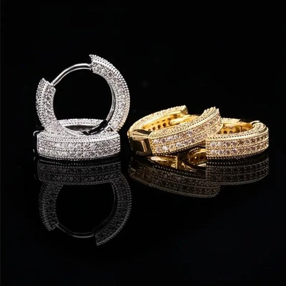 14K White Gold 2ct Diamond Mens Round Earrings Guys Authentic Jewelry 14 Karat